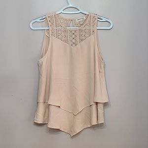Monteau Tan Flowy Lace Sleeveless Blouse, Size M